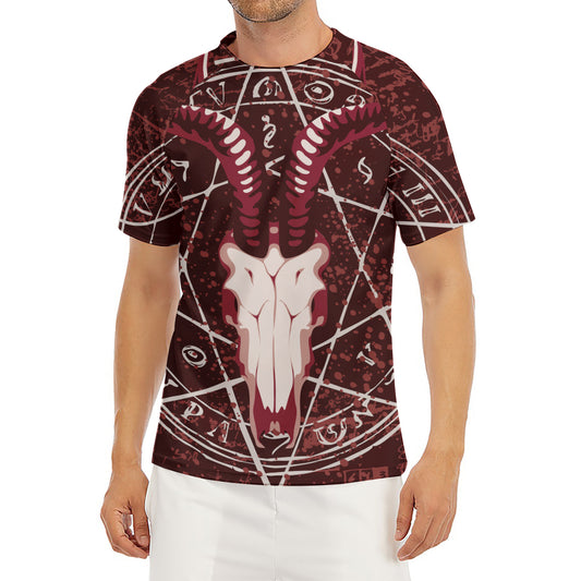 Goat Skull Pentagram Print Men's Short Sleeve Rash Guard