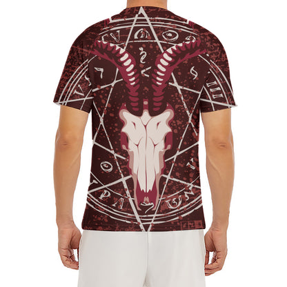 Goat Skull Pentagram Print Men's Short Sleeve Rash Guard