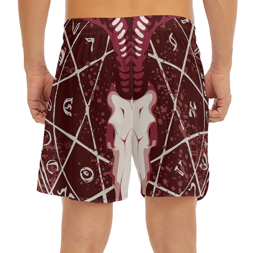 Goat Skull Pentagram Print Men's Split Running Shorts