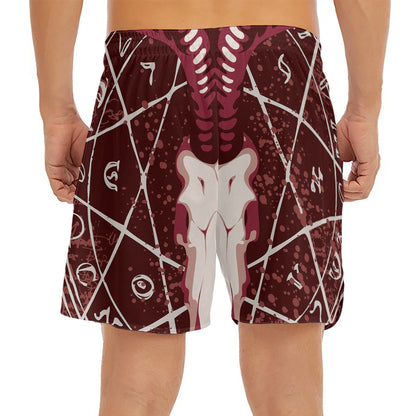 Goat Skull Pentagram Print Men's Split Running Shorts