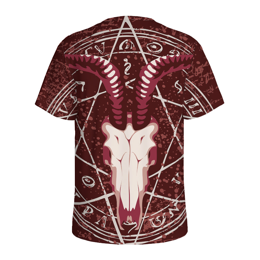 Goat Skull Pentagram Print Men's Sports T-Shirt