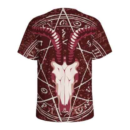 Goat Skull Pentagram Print Men's Sports T-Shirt