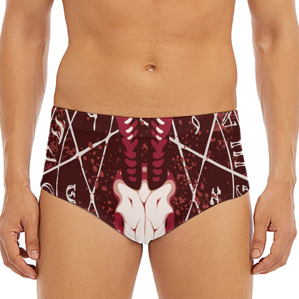 Goat Skull Pentagram Print Men's Triangle Swim Briefs