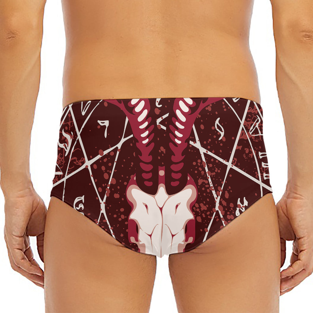Goat Skull Pentagram Print Men's Triangle Swim Briefs