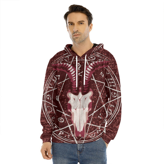Goat Skull Pentagram Print Men's Velvet Pullover Hoodie