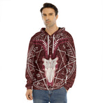 Goat Skull Pentagram Print Men's Velvet Pullover Hoodie