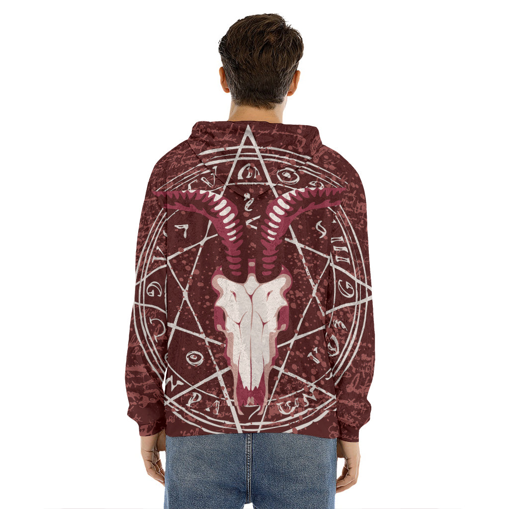 Goat Skull Pentagram Print Men's Velvet Pullover Hoodie