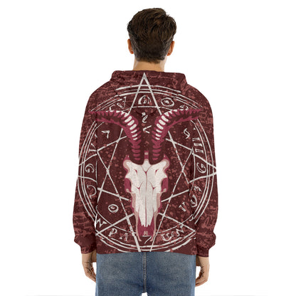 Goat Skull Pentagram Print Men's Velvet Pullover Hoodie