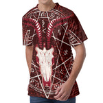 Goat Skull Pentagram Print Men's Velvet T-Shirt