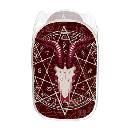 Goat Skull Pentagram Print Mesh Laundry Hamper