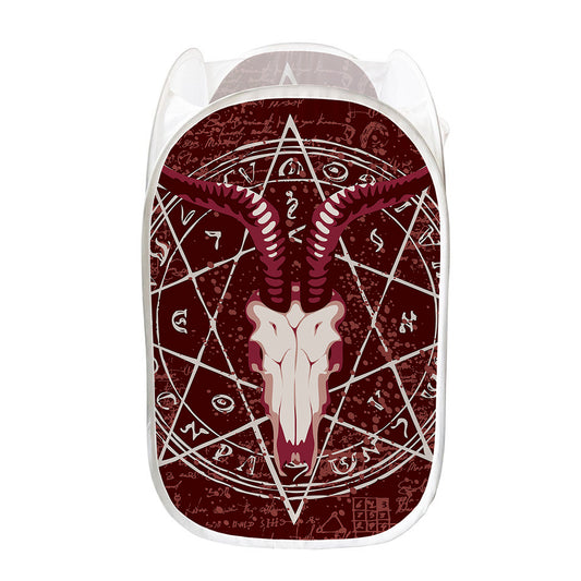 Goat Skull Pentagram Print Mesh Laundry Hamper