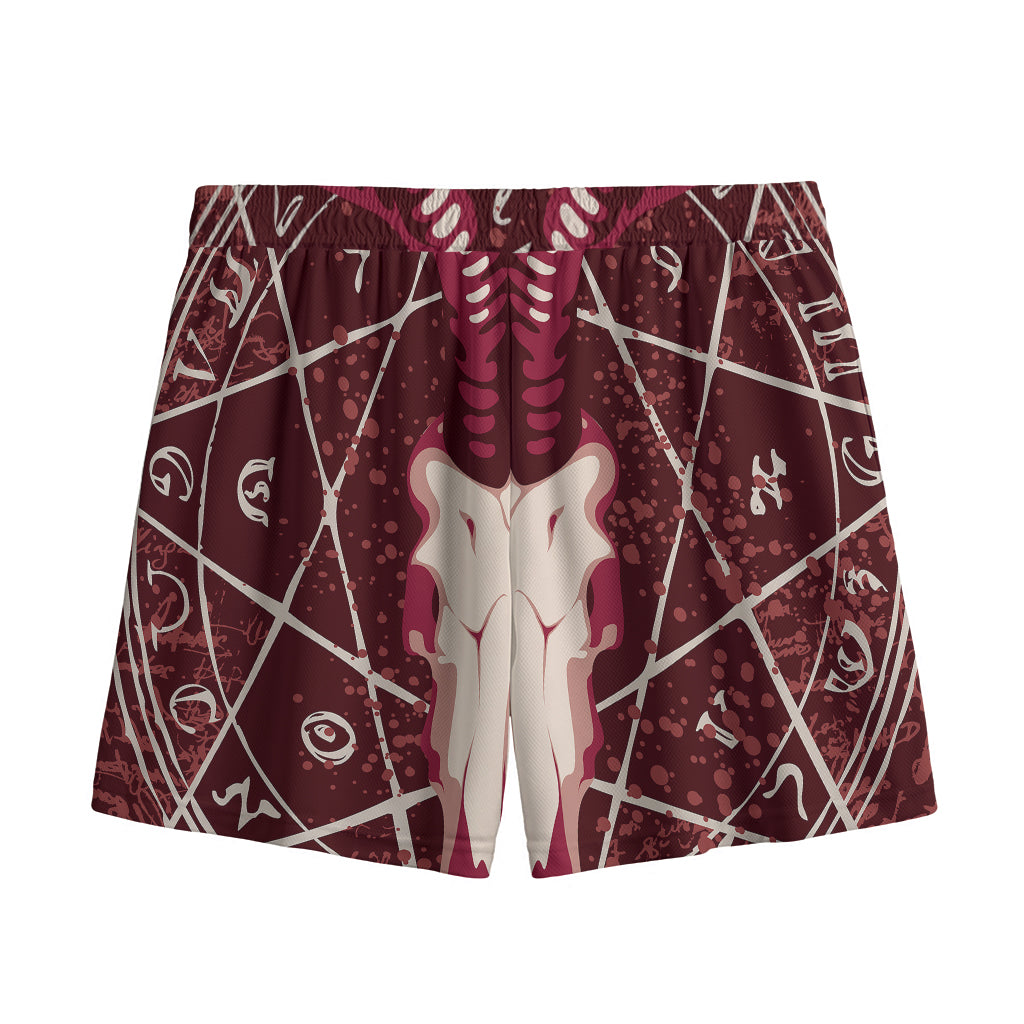 Goat Skull Pentagram Print Mesh Shorts