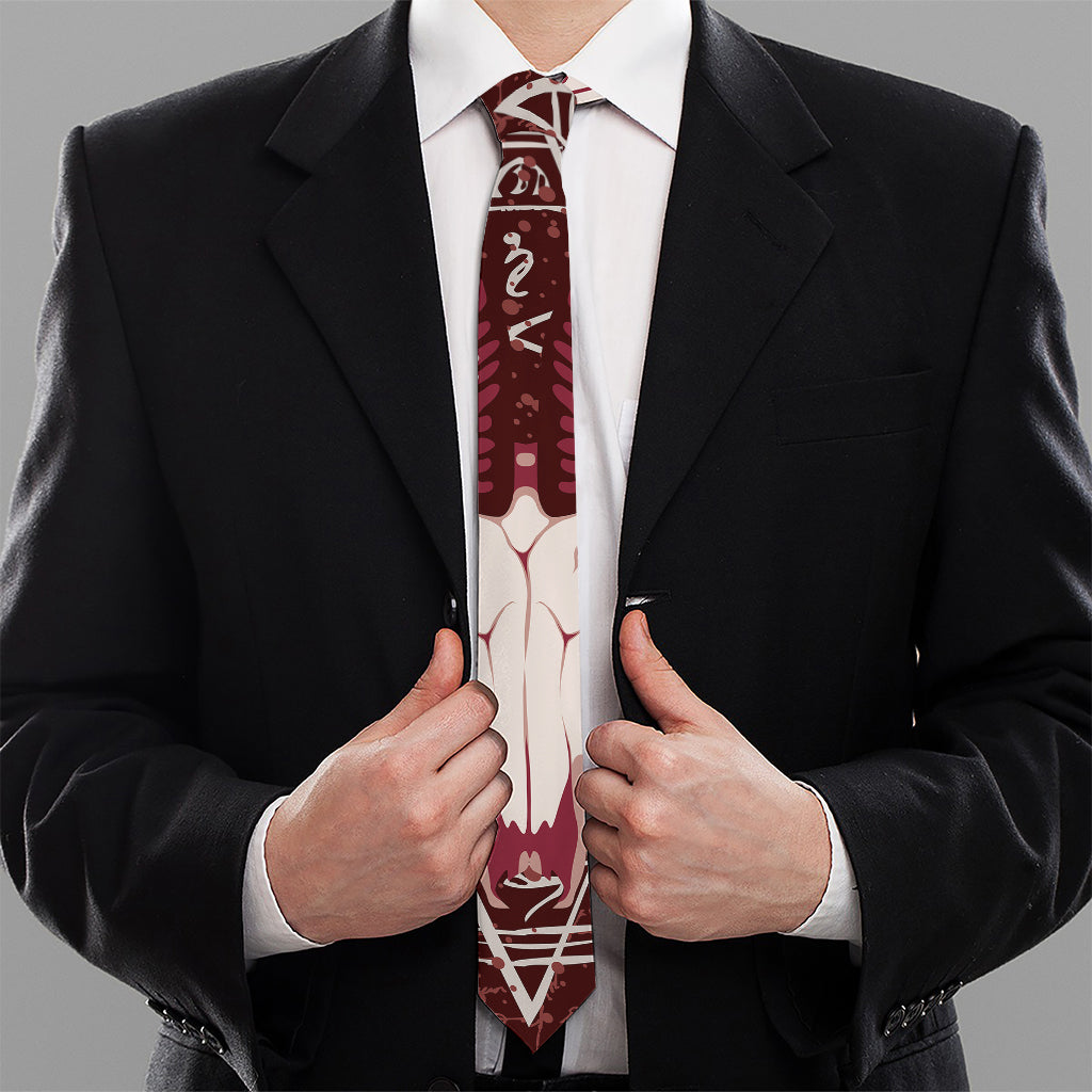 Goat Skull Pentagram Print Necktie