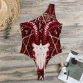 Goat Skull Pentagram Print One Shoulder Bodysuit