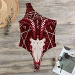 Goat Skull Pentagram Print One Shoulder Bodysuit