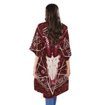 Goat Skull Pentagram Print Open Front Beach Cover Up