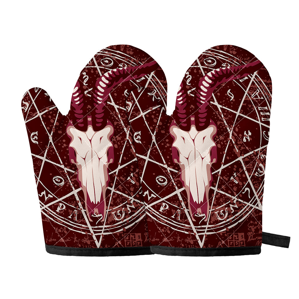 Goat Skull Pentagram Print Oven Mitts