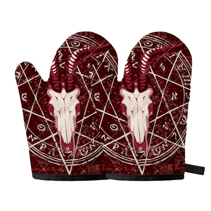 Goat Skull Pentagram Print Oven Mitts