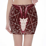 Goat Skull Pentagram Print Pencil Mini Skirt