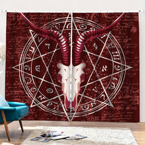 Goat Skull Pentagram Print Pencil Pleat Curtains