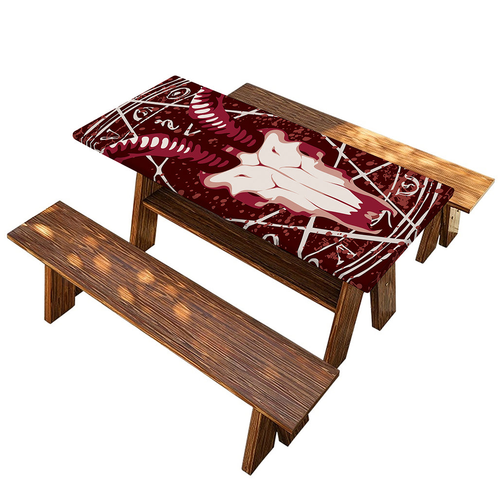 Goat Skull Pentagram Print Picnic Table Cover
