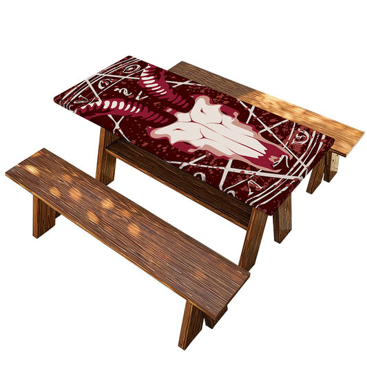 Goat Skull Pentagram Print Picnic Table Cover