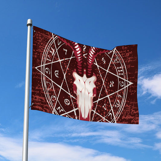 Goat Skull Pentagram Print Polyester Flag