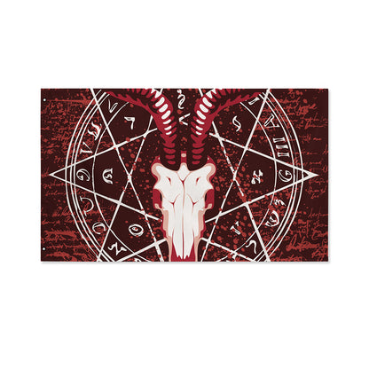 Goat Skull Pentagram Print Polyester Flag