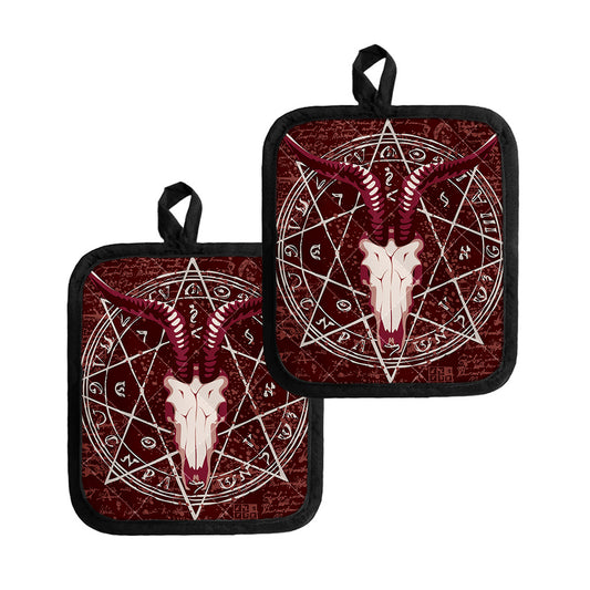 Goat Skull Pentagram Print Pot Holders