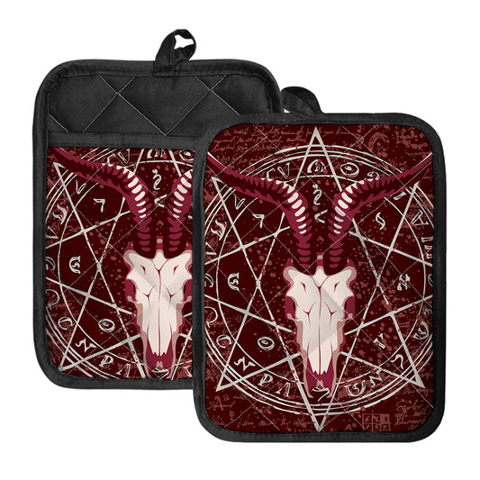 Goat Skull Pentagram Print Pot Holders With Pocket