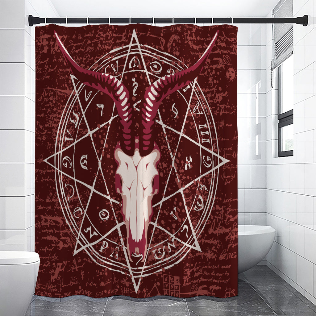 Goat Skull Pentagram Print Premium Shower Curtain