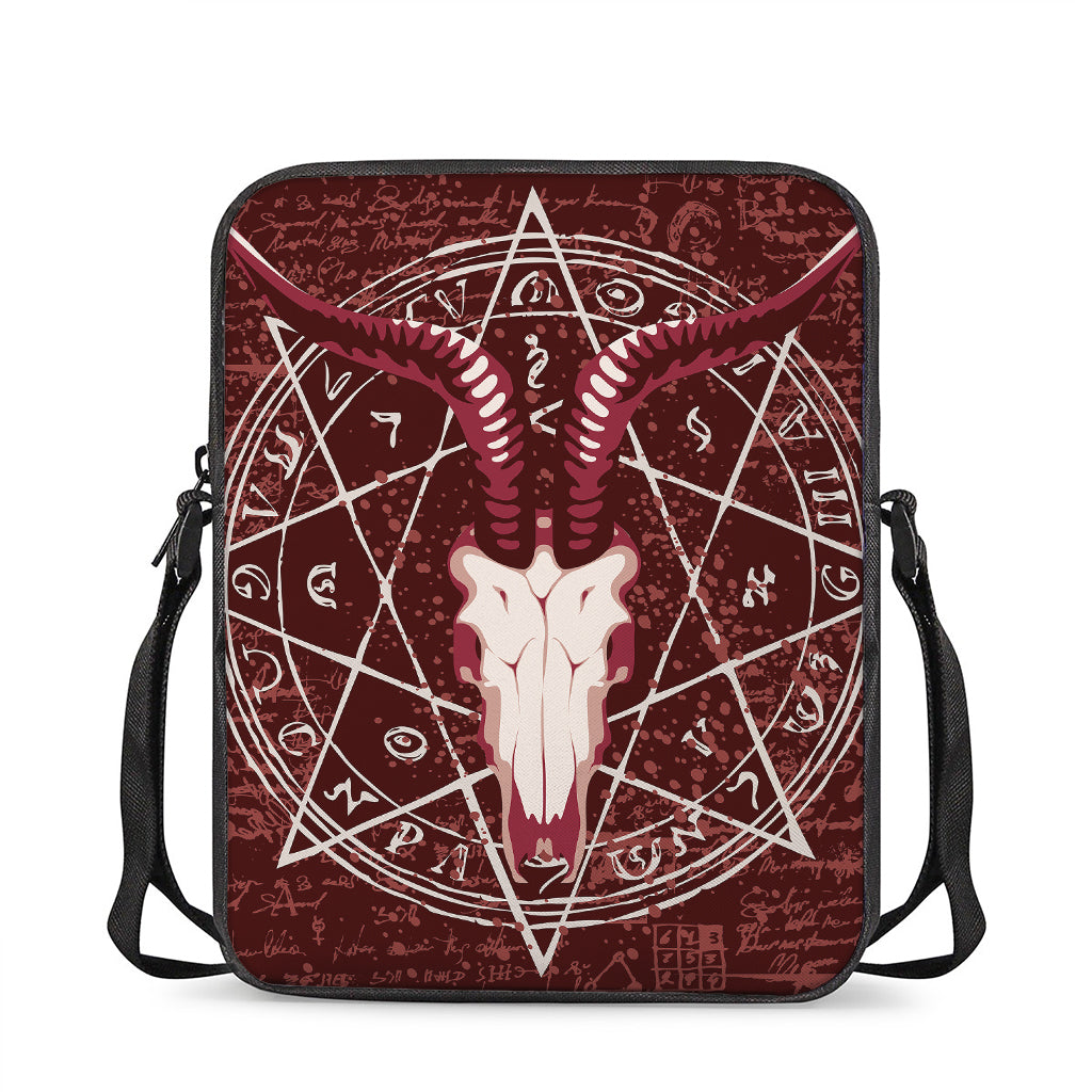 Goat Skull Pentagram Print Rectangular Crossbody Bag