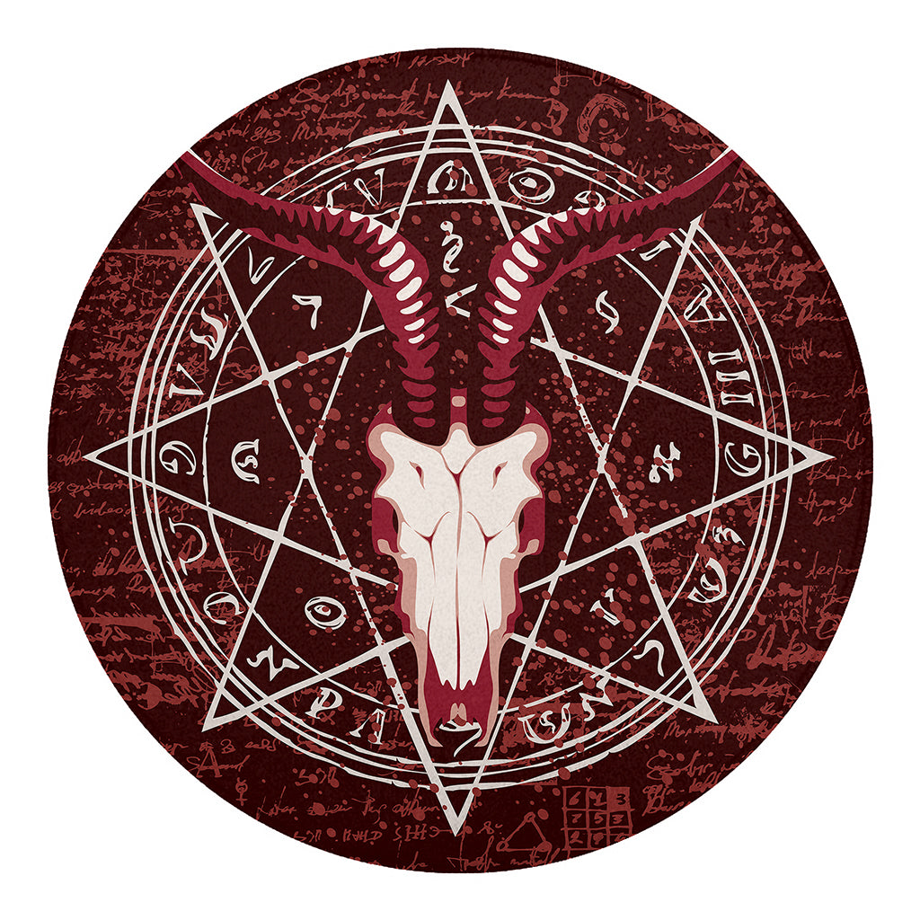 Goat Skull Pentagram Print Round Blanket
