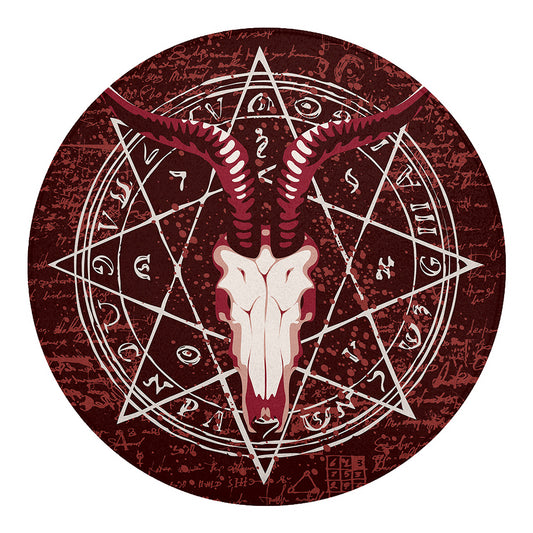 Goat Skull Pentagram Print Round Blanket