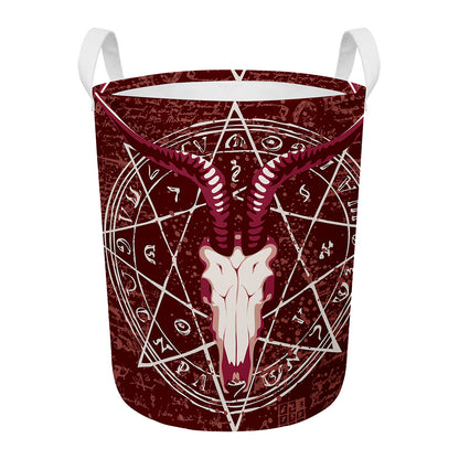 Goat Skull Pentagram Print Round Laundry Basket