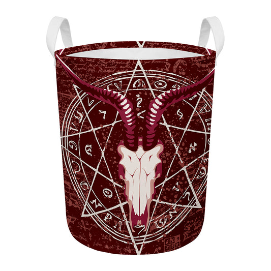 Goat Skull Pentagram Print Round Laundry Basket