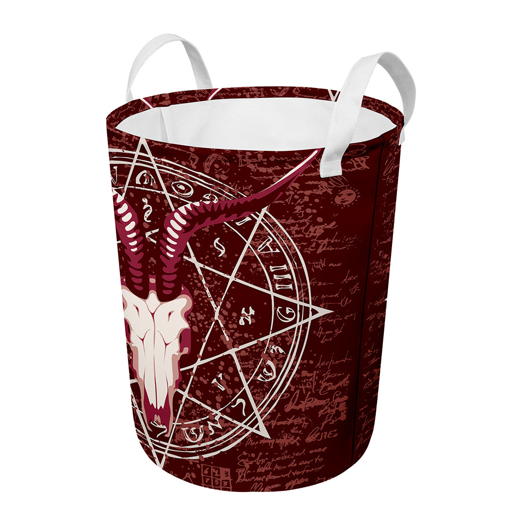 Goat Skull Pentagram Print Round Laundry Basket