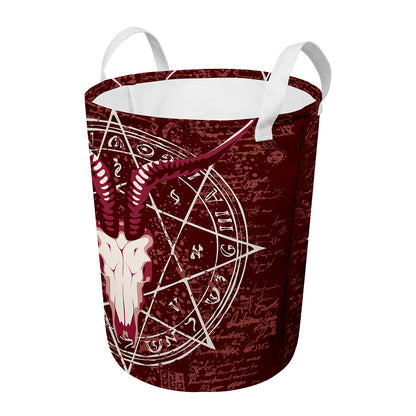 Goat Skull Pentagram Print Round Laundry Basket