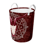 Goat Skull Pentagram Print Round Laundry Basket