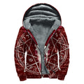 Goat Skull Pentagram Print Sherpa Lined Zip Up Hoodie