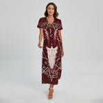 Goat Skull Pentagram Print Short Sleeve Maxi Dress