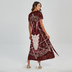 Goat Skull Pentagram Print Short Sleeve Maxi Dress