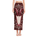 Goat Skull Pentagram Print Side Slit Maxi Skirt