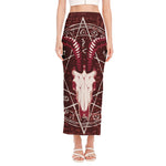 Goat Skull Pentagram Print Side Slit Maxi Skirt