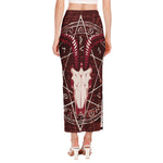 Goat Skull Pentagram Print Side Slit Maxi Skirt