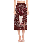 Goat Skull Pentagram Print Side Slit Midi Skirt