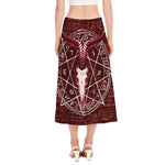 Goat Skull Pentagram Print Side Slit Midi Skirt
