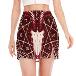 Goat Skull Pentagram Print Side Slit Mini Skirt