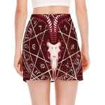 Goat Skull Pentagram Print Side Slit Mini Skirt