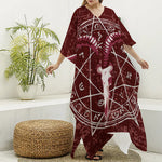 Goat Skull Pentagram Print Silk V-Neck Kaftan Dress